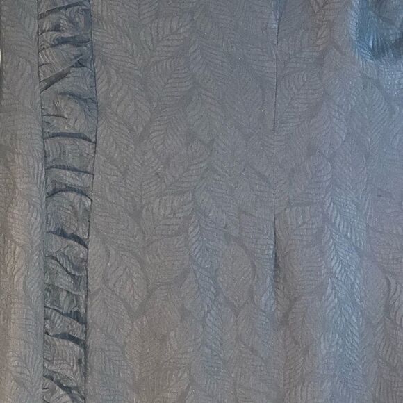 Joanie Char Black Vintage Silk Mid Length Embossed Ruched Long Sleeve Dress 6 - Picture 2 of 6